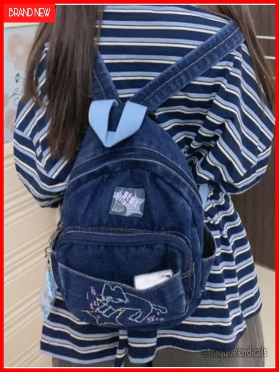 Denim Small Backpack Purse Y2K Mini Cute Cat Bookbag Tiny Japanese Bag Handbag main image 6